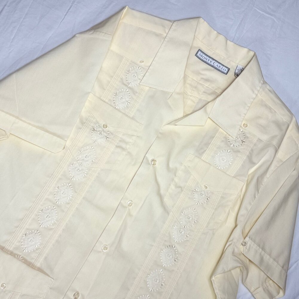 Monte Carlo Ivory Stitched 4 pocket Guayabera Shirt‎ XL Extra Large